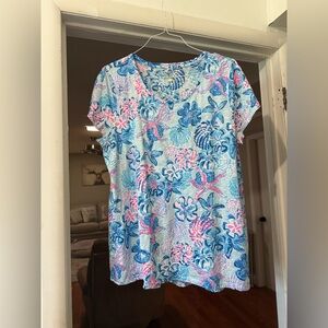 LILLY PULITZER MULTI BAHAMAS BEACHCOMBER SCOOP-NECK ETTA TOP XXL